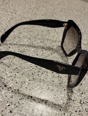Prada Glossy Black Square Sunglasses with Gold Logo